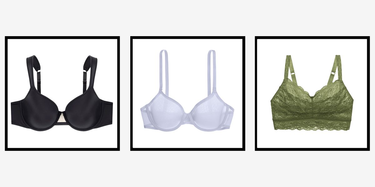 a collage of three of the best bras for big boobs including a thirdlove bra, a cuup bra, and a cosabella bra, to illustrate a guide to the best bras for big busts