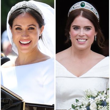 princess beatrice of york, the duchess of sussex, princess eugenie of york, and the duchess of cambridge on their wedding days