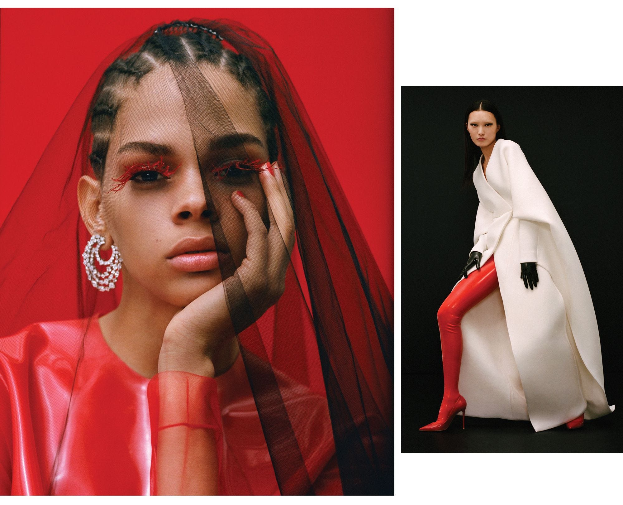 Red, Beauty, Outerwear, Veil, Fashion, Photography, Fashion accessory, Photo shoot, Haute couture, Beige, 
