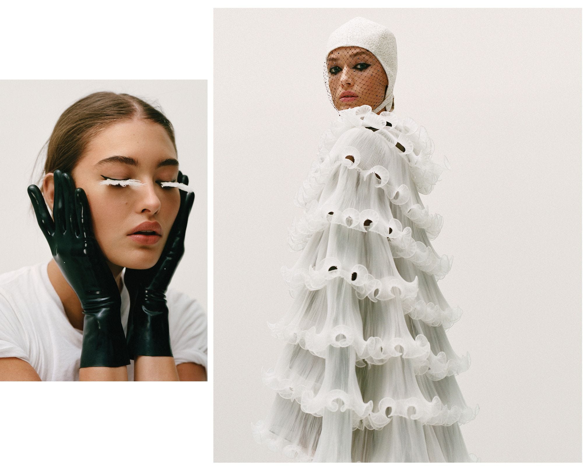 White, Fashion, Veil, Dress, Outerwear, Neck, Haute couture, Fashion accessory, Sleeve, 