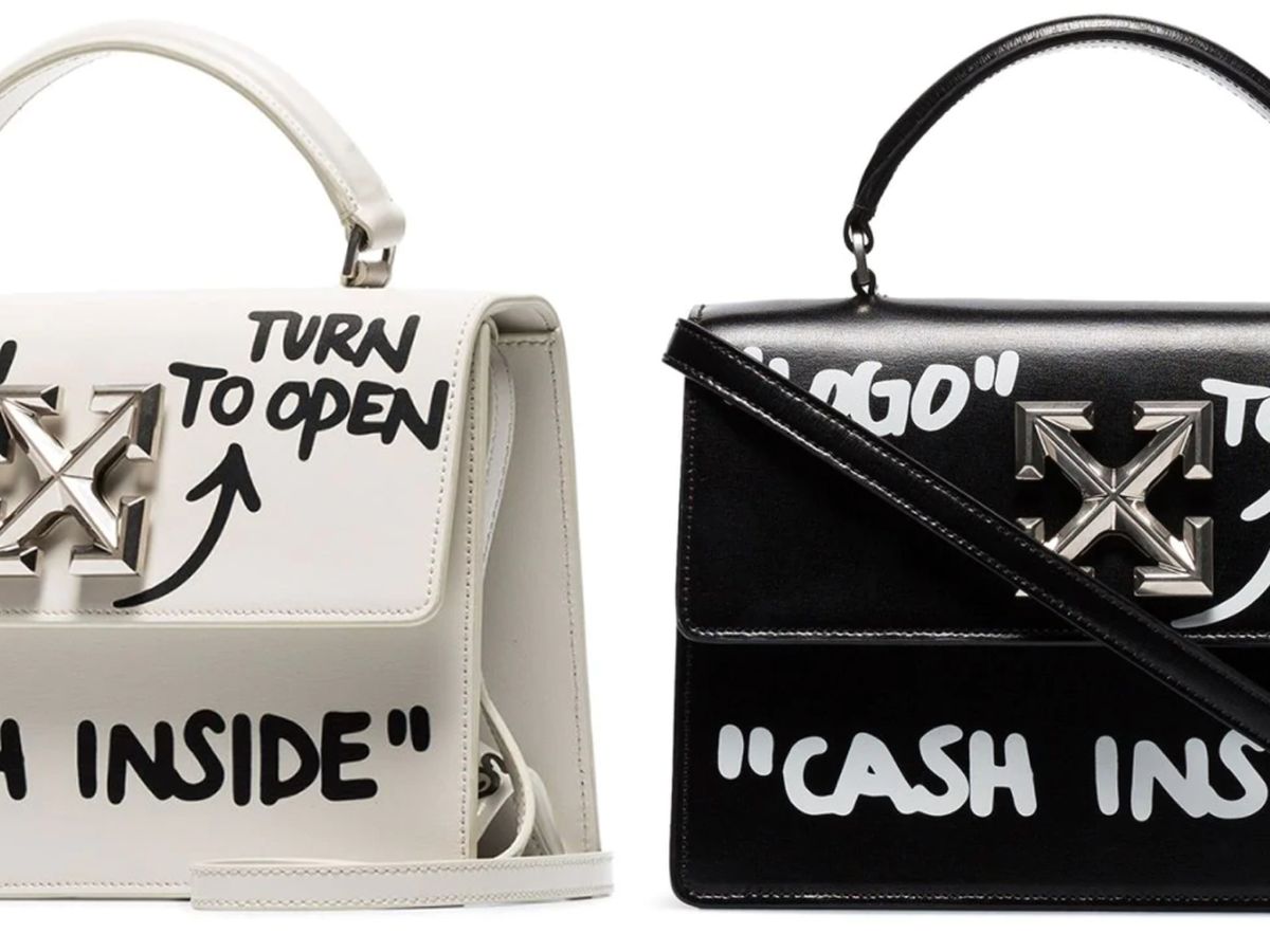 Off-White Black Leather Jitney Cash Inside Graffiti Top Handle