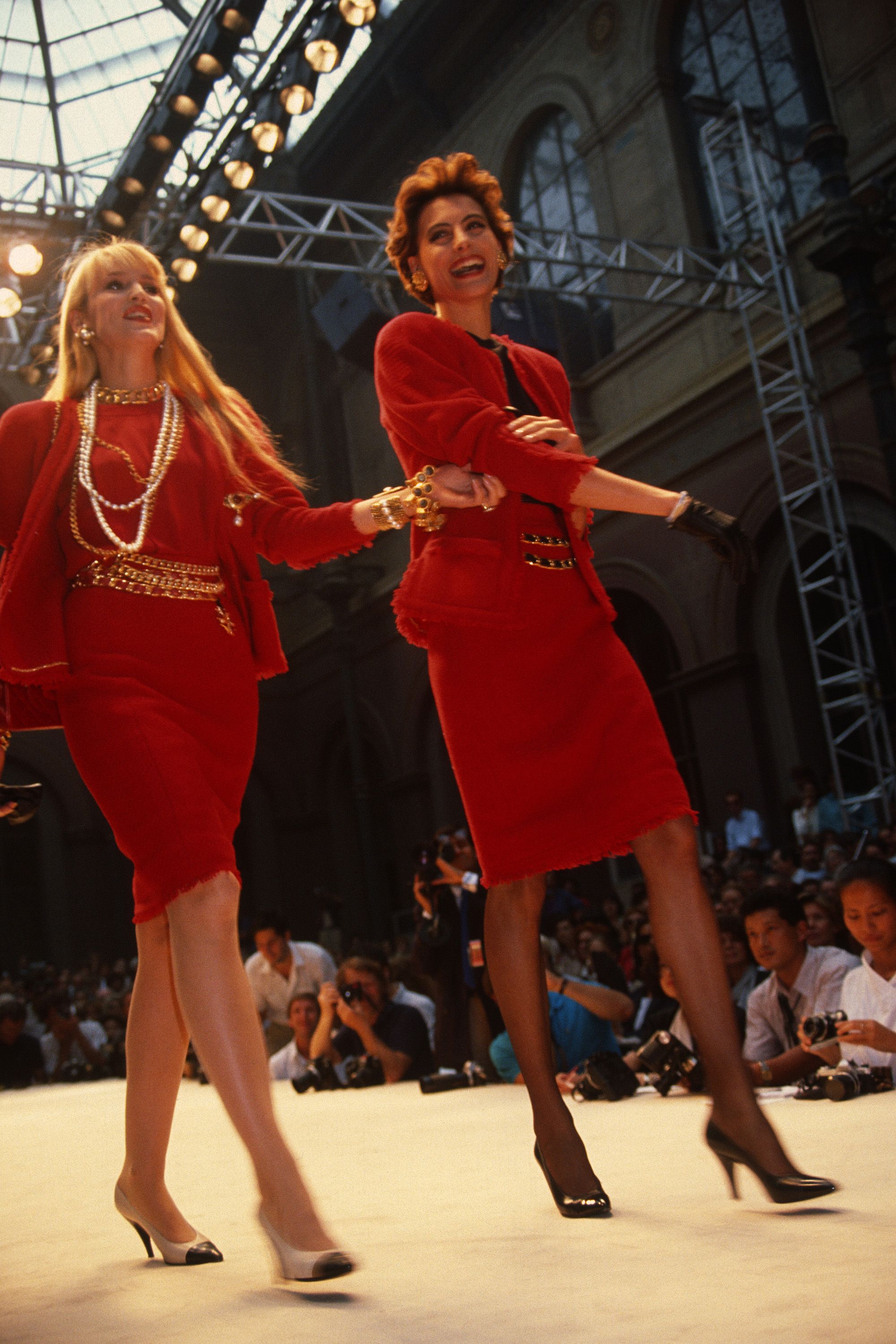 fashion 1980s mannequin full length wearing red evening dress catwalk  autumn winter HauteCouture by Chanel Paris 19861987 80s Stock Photo   Alamy