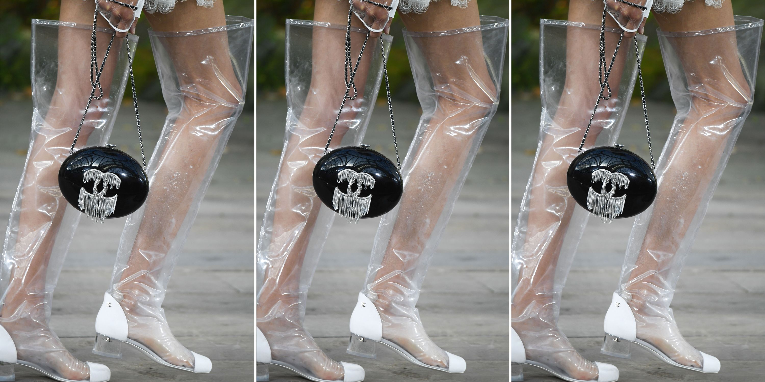 chanel rain boots outfit