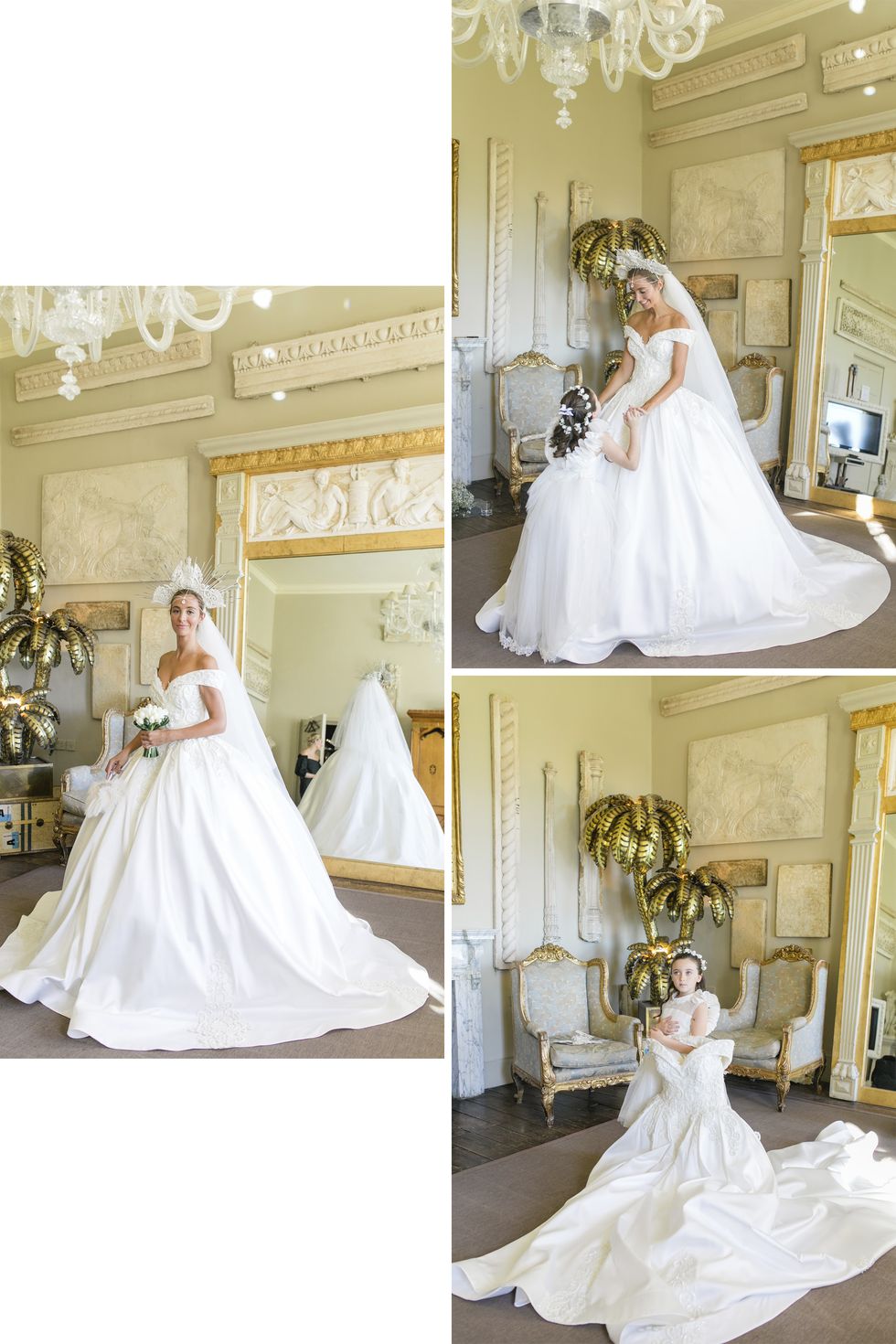 Wedding dress, Dress, Gown, Clothing, Photograph, Bride, Bridal clothing, White, Shoulder, Bridal party dress, 
