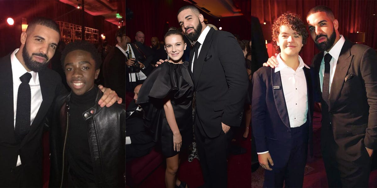 Drake Hangs Out with 'Stranger Things' Kids at Golden Globes - Drake  Fanboys Over 'Stranger Things' Cast