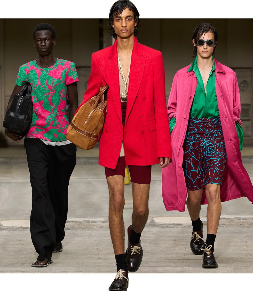 fashion models showcasing bold clothing styles on a runway