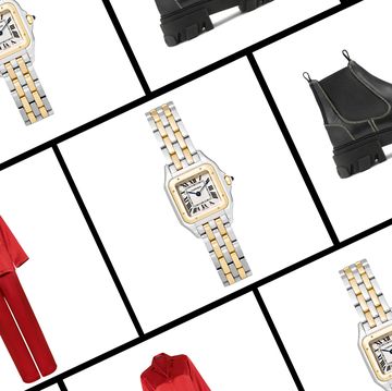 a collage with several items bazaar editors want to give and get for the holiday season including la perla pajamas, cartier watches, and a ganni boot