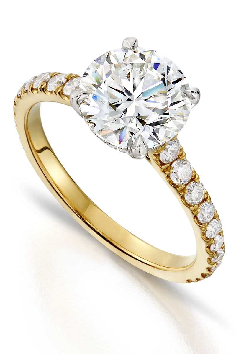 Cushion Cut Solitaire Diamond Engagement Ring, 4 Claw Set on Rolled Pave  Band with an Undersweep
