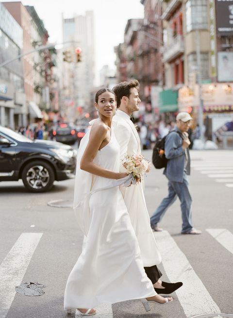 Photograph, White, Dress, Wedding dress, Street fashion, Bride, Clothing, Gown, Bridal clothing, Fashion, 