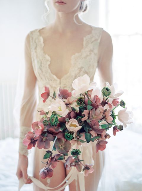Clothing, Wedding dress, Photograph, Dress, Bouquet, Pink, Bridal clothing, Shoulder, Flower, Gown, 