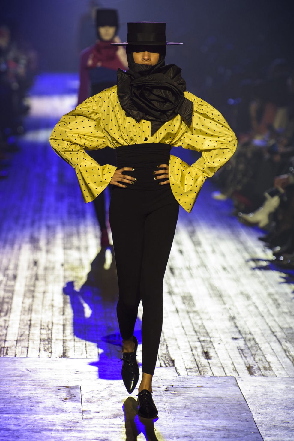 Fashion, Runway, Fashion show, Haute couture, Fashion design, Fashion model, Yellow, Electric blue, Event, Fictional character, 