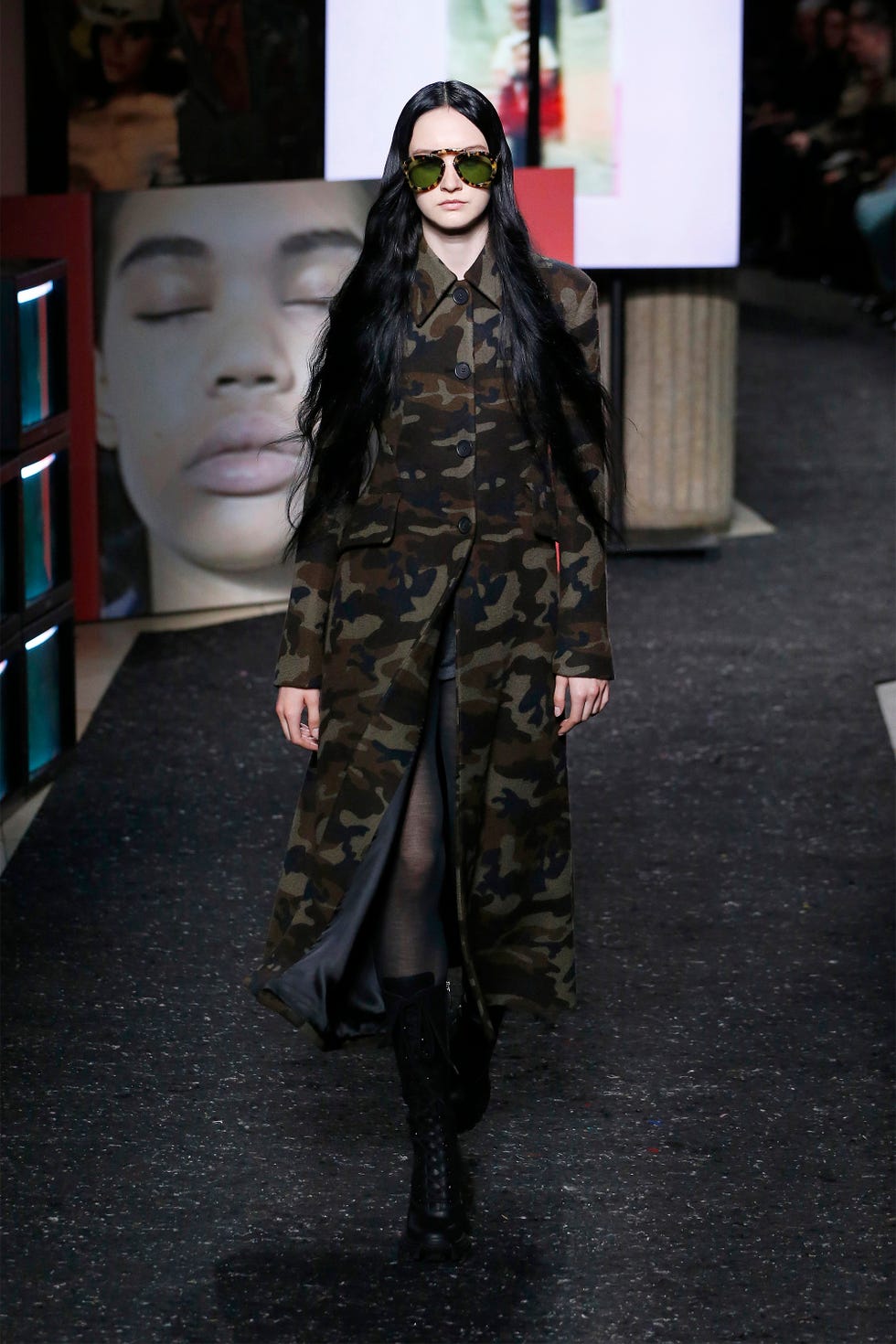 Fashion, Clothing, Fashion show, Runway, Fashion model, Outerwear, Haute couture, Fashion design, Camouflage, Eyewear, 