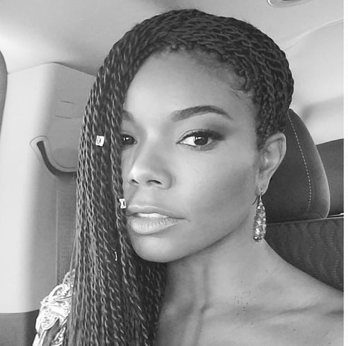 on the right, j lo close up in black and white on the left, selfie of gabrielle union in black and white