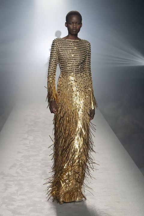 alberta ferretti gold sequin gown