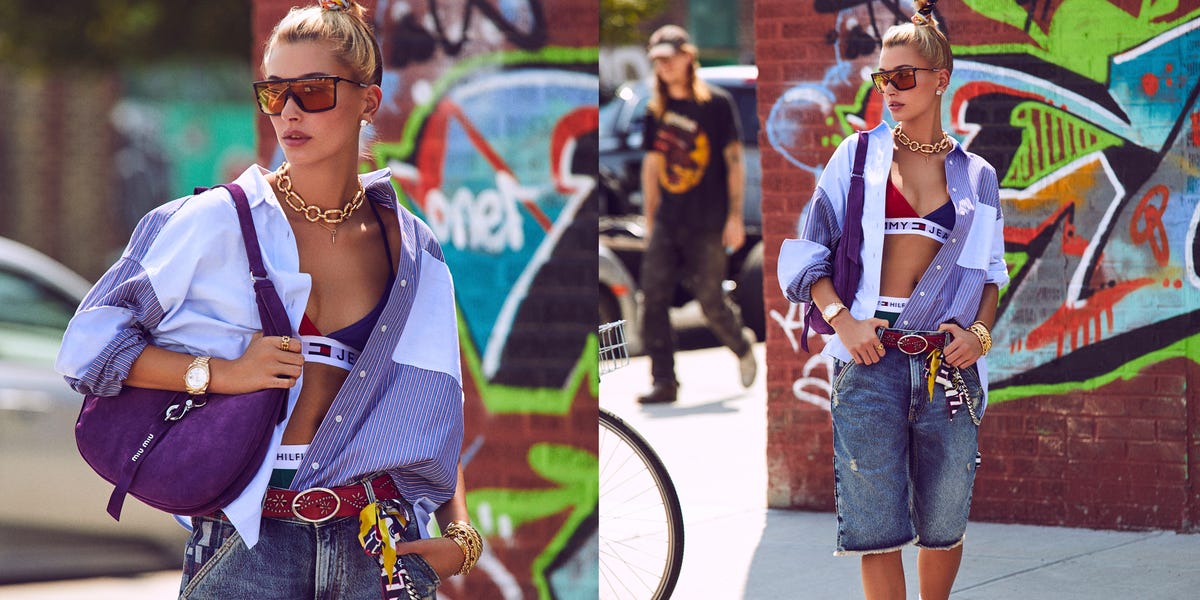 Hailey Baldwin Bieber looks trendy in a Louis Vuitton jacket while