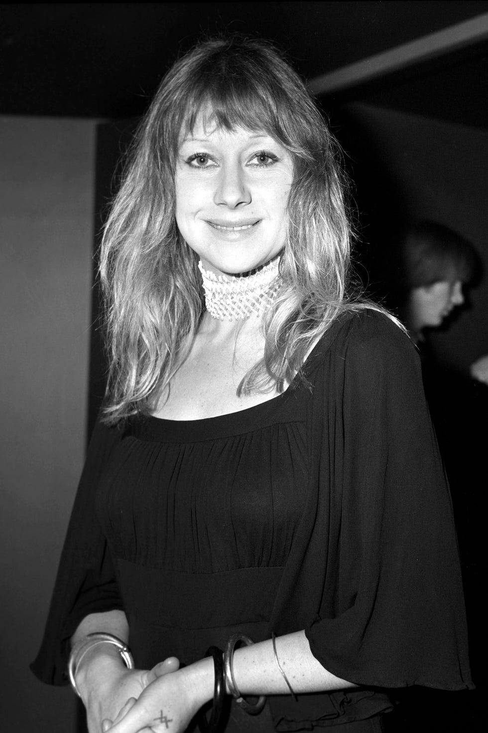 Hair, Blond, Black-and-white, Arm, Smile, Monochrome, Photography, Flash photography, Style, 