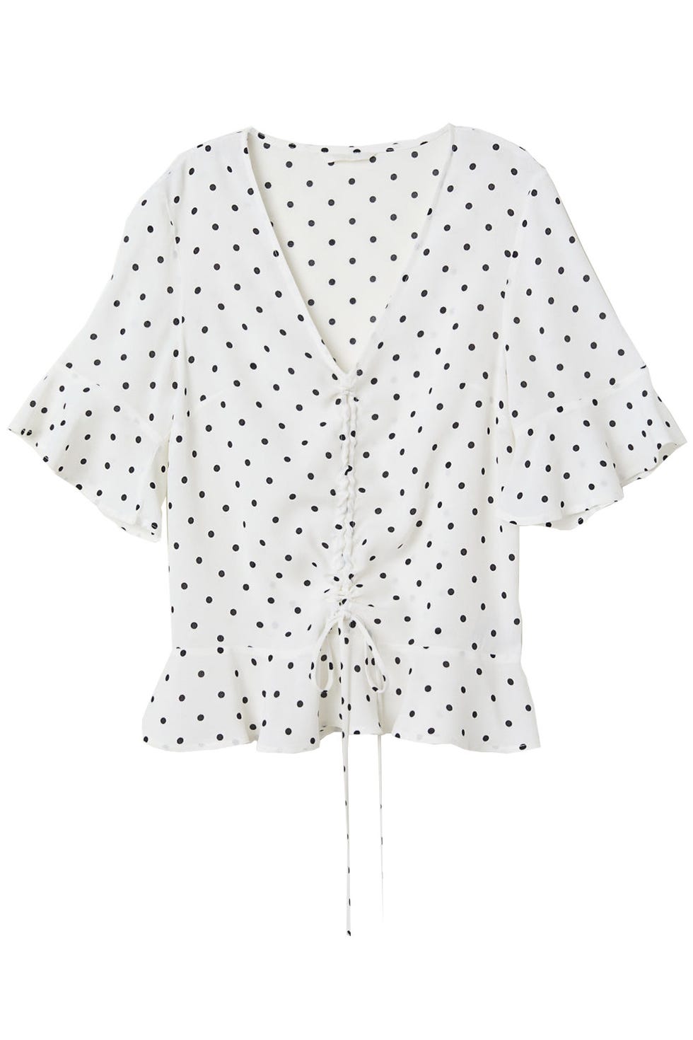 Clothing, White, Pattern, Sleeve, Polka dot, Outerwear, Design, Blouse, Top, Cover-up, 
