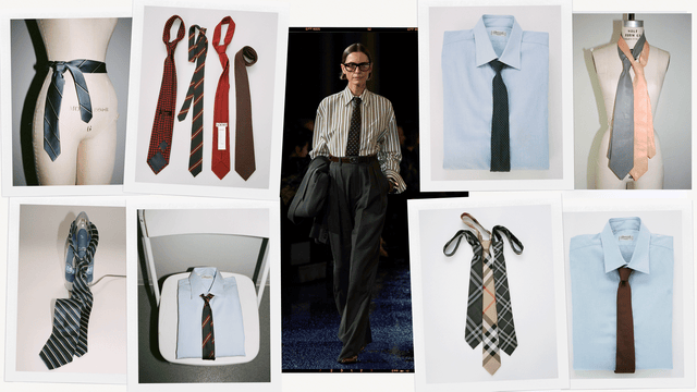 a collection of ties and dress shirts displayed in a styled setting highlighting fashion