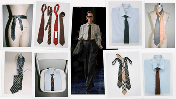 a collection of ties and dress shirts displayed in a styled setting highlighting fashion