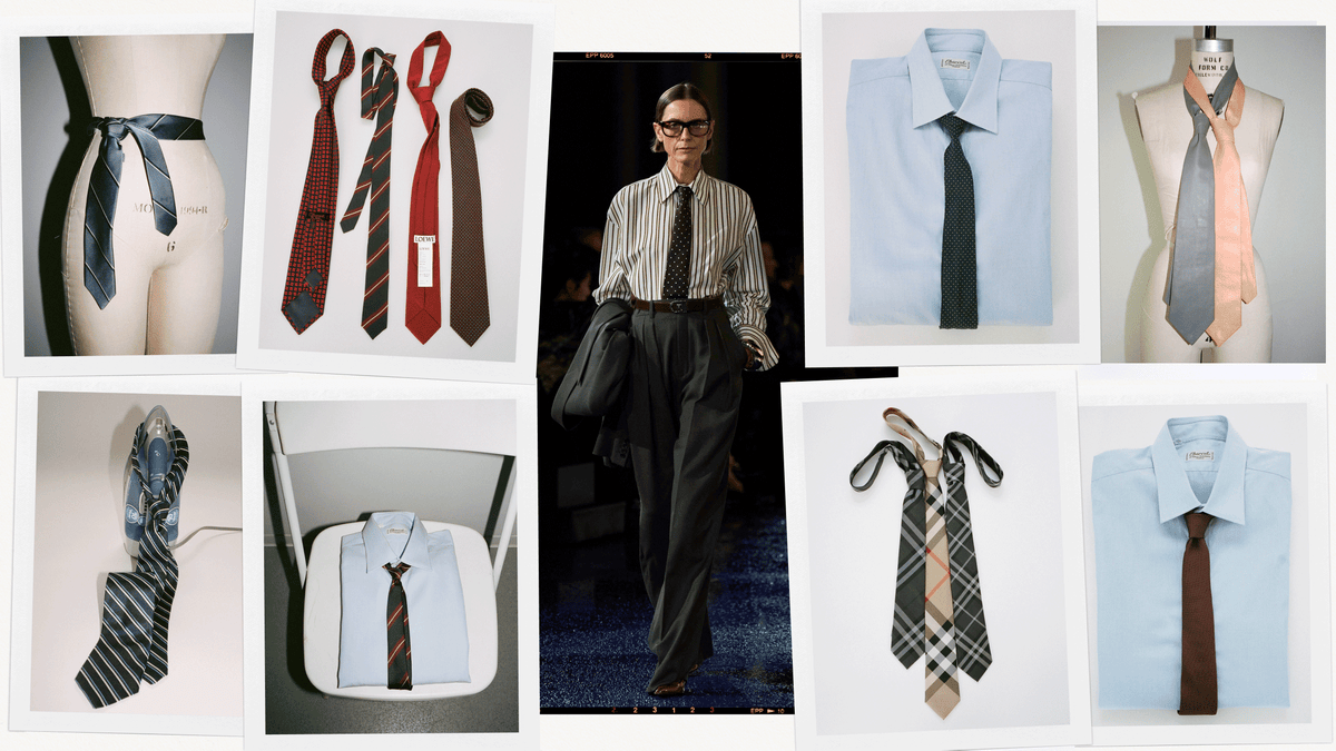 a collection of ties and dress shirts displayed in a styled setting highlighting fashion