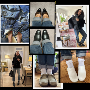 collage featuring jeans styled by samira nasr, bazaar's editor in chief