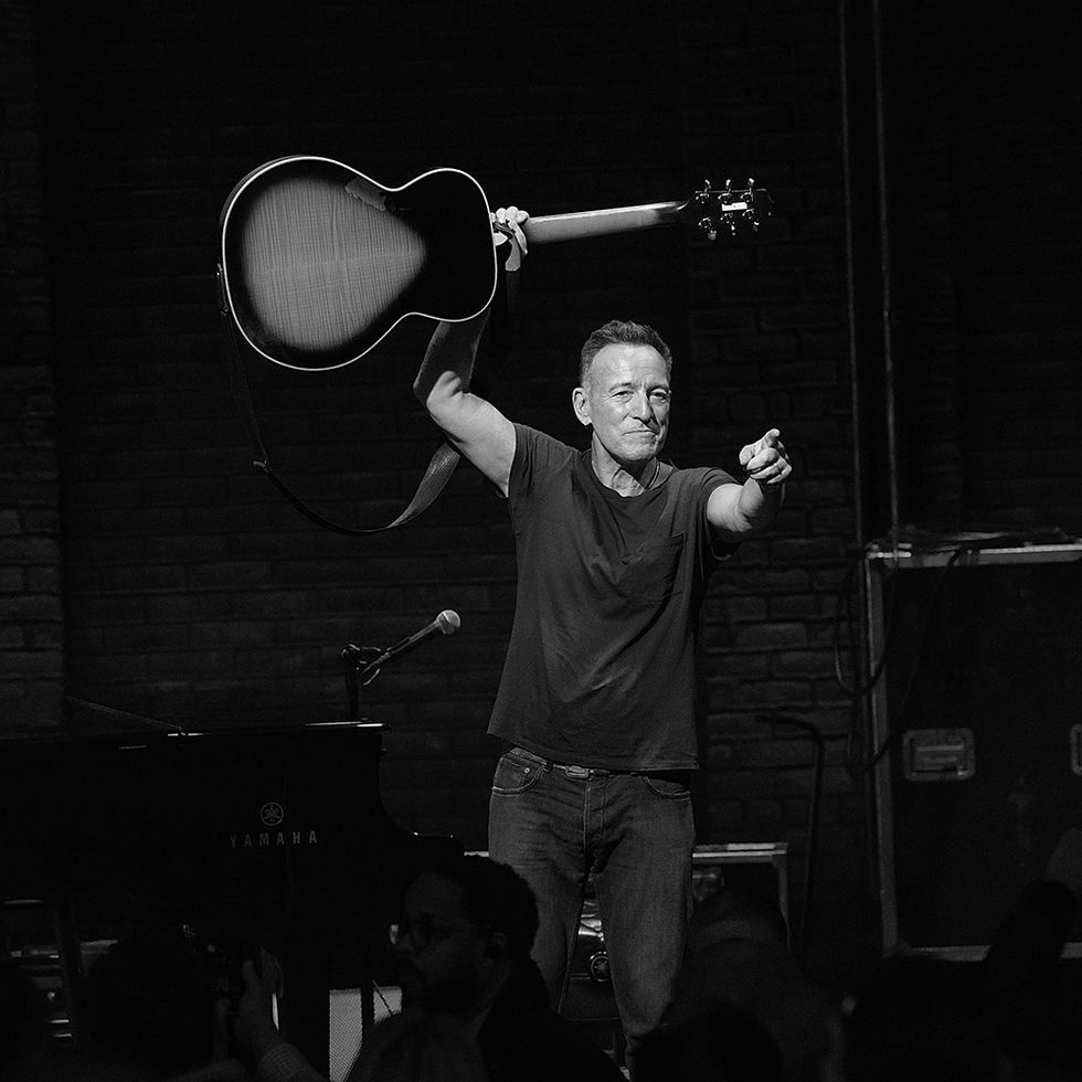 new york, ny   december 15  editor's note this image has been converted to black and white bruce springsteen takes his final "springsteen on broadway" curtain call at walter kerr theatre on december 15, 2018 in new york city  photo by taylor hillgetty images
