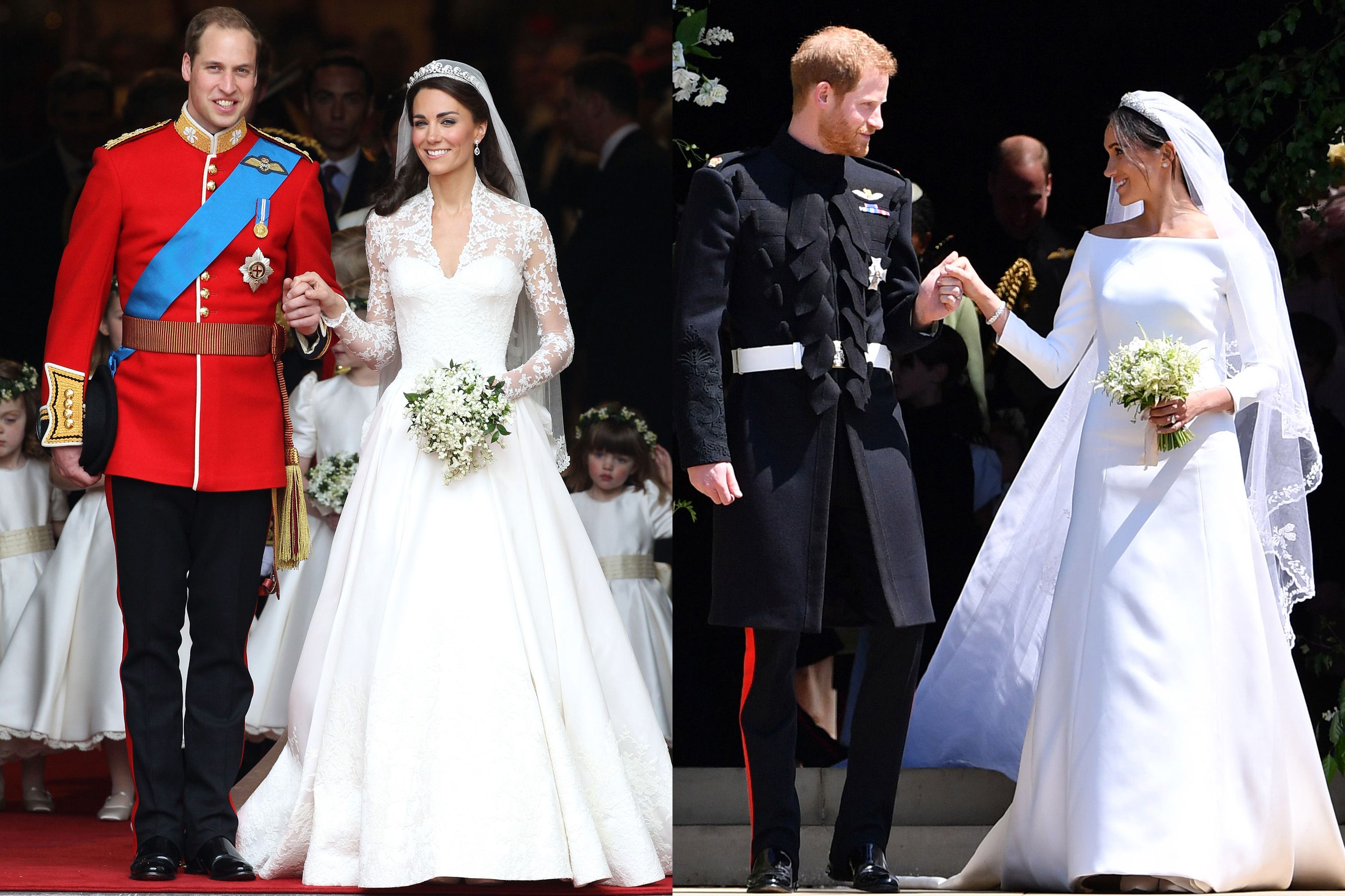 filthy Holde Drastisk Meghan Markle's Royal Wedding Dress Compared To Kate Middleton's Wedding  Dress