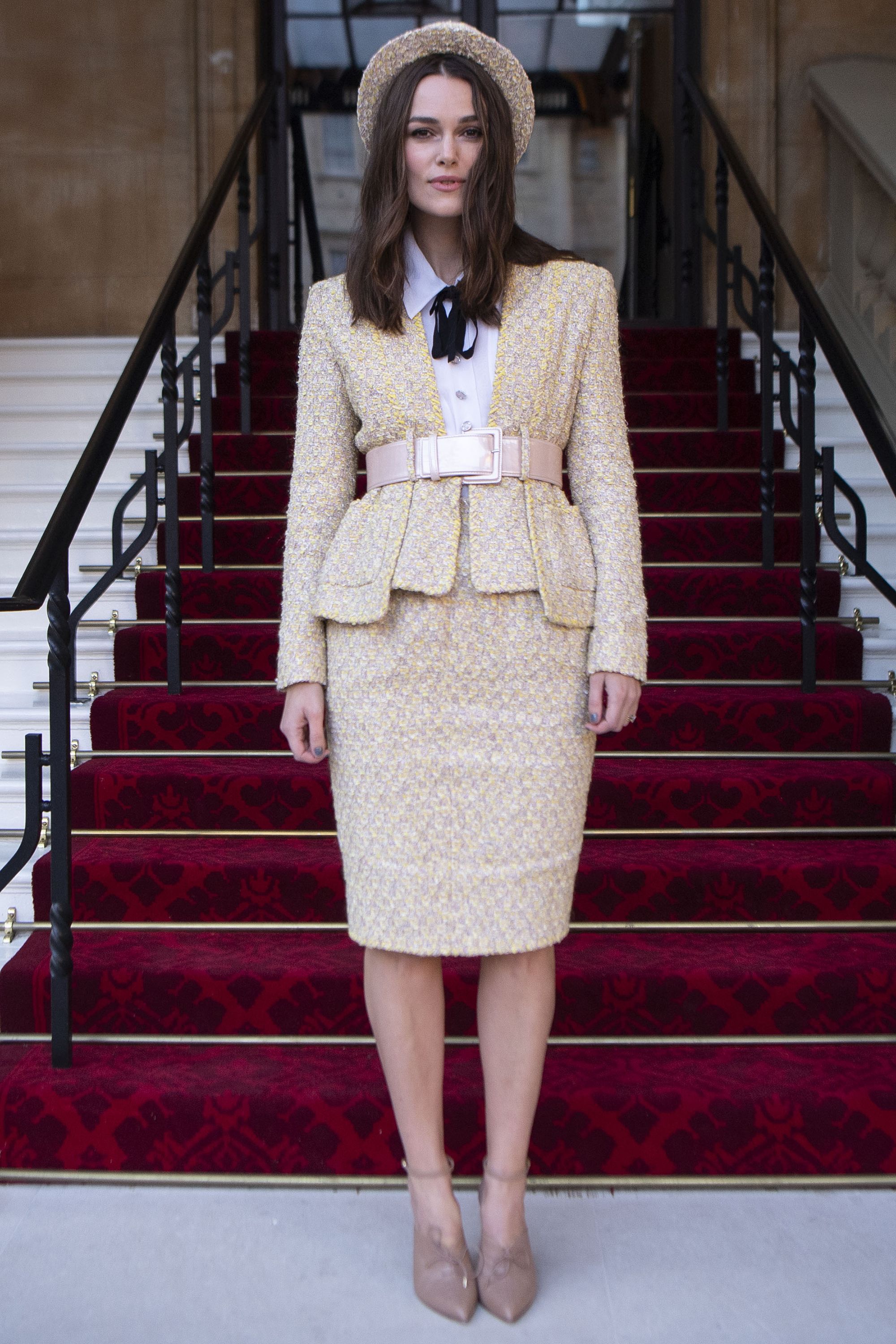 Keira Knightley Receives OBE from Prince Charles in a Chanel Skirt