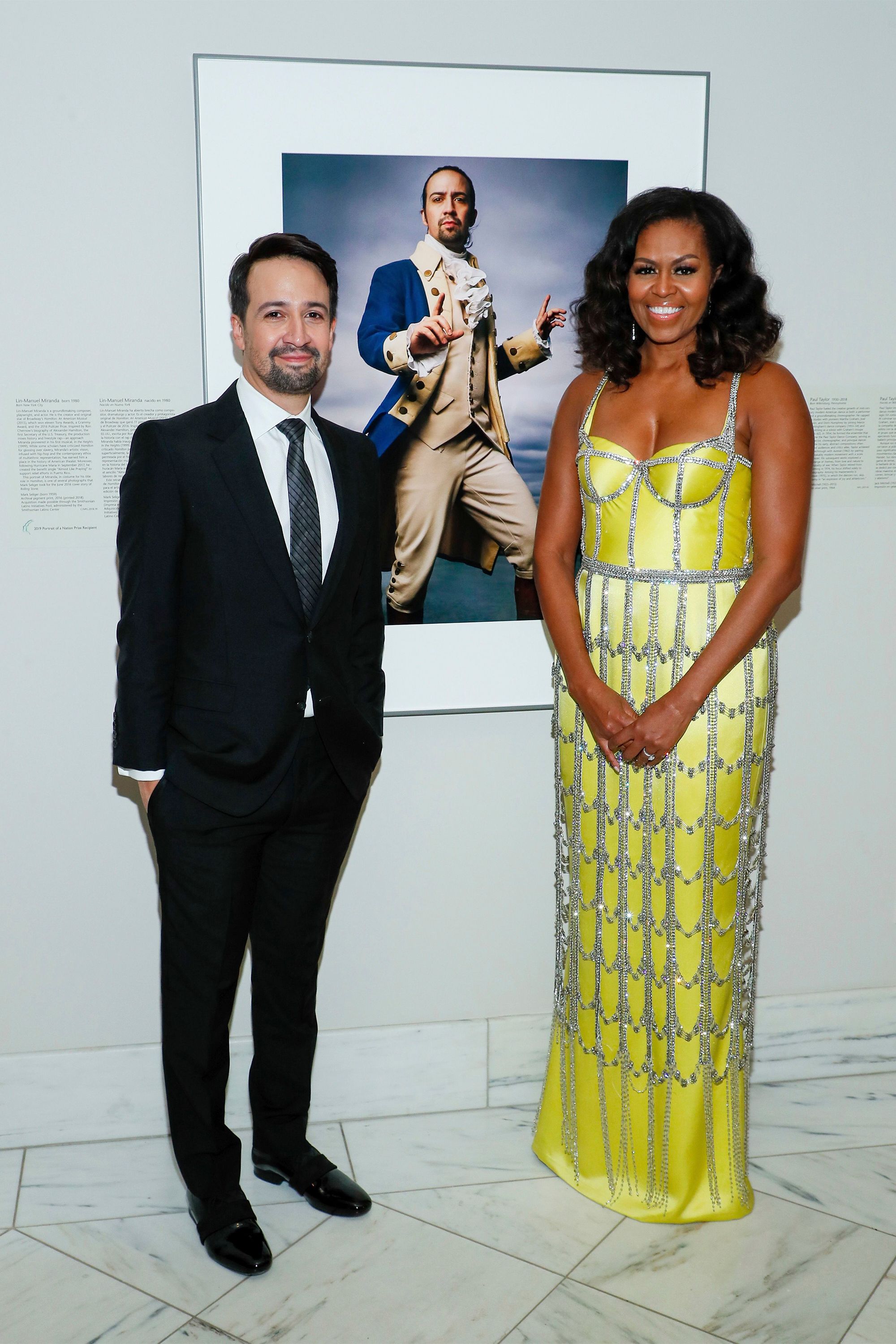 Michelle Obama Wears a Crystal Yellow Schiaparelli Couture Gown