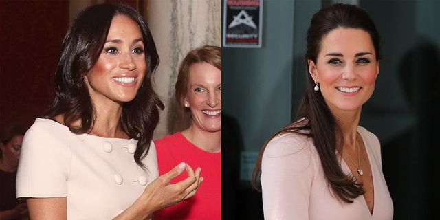 Kate and Meghan both wearing pink skirt suits