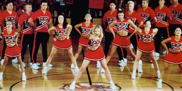 Sports, Cheerleading uniform, Team sport, Cheerleading, Team, Uniform, Sport venue, Cheering, Tournament, Sports uniform, 