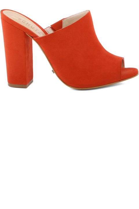Footwear, Orange, Red, Slingback, Shoe, Sandal, High heels, Leather, Court shoe, 