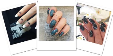 Nail, Finger, Nail polish, Blue, Nail care, Manicure, Cosmetics, Hand, Material property, Service, 