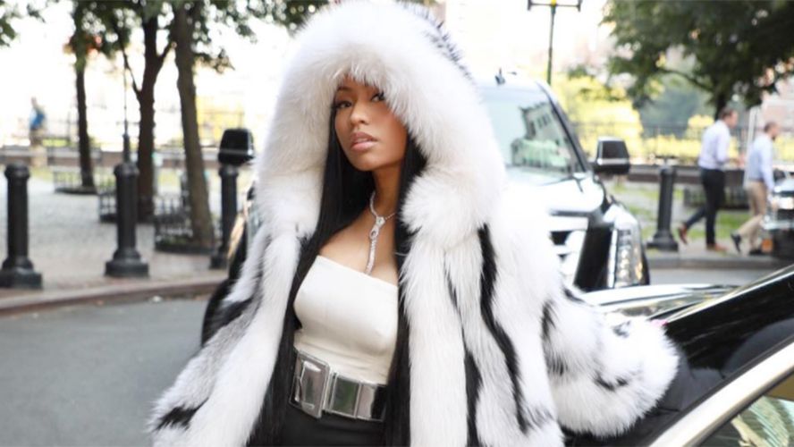 Nicki Minaj: White Mini Dress, Printed Jacket