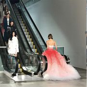 Fashion model, Dress, Gown, Clothing, Pink, Shoulder, Haute couture, Fashion, Wedding dress, A-line, 