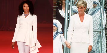 White, Clothing, Fashion, Outerwear, Dress, Blazer, Street fashion, Suit, Formal wear, Neck, 