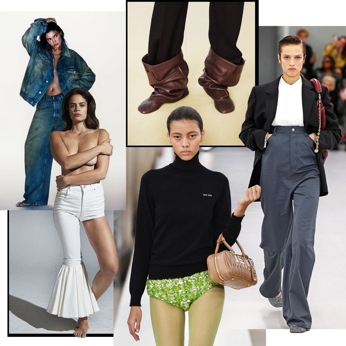 a collage of a womens pants fashion