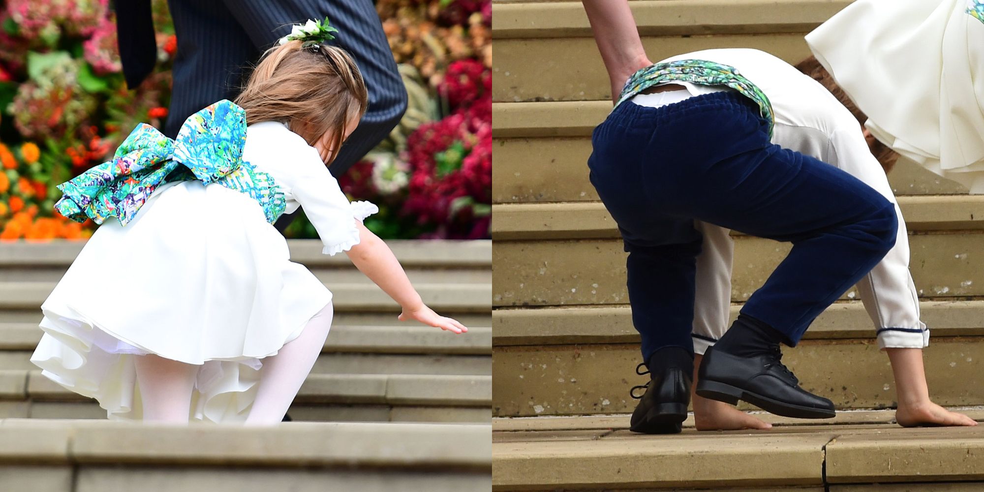 Princess Charlotte and Pageboy Louis de Givenchy Fall on Steps at Princess  Eugenie's Wedding