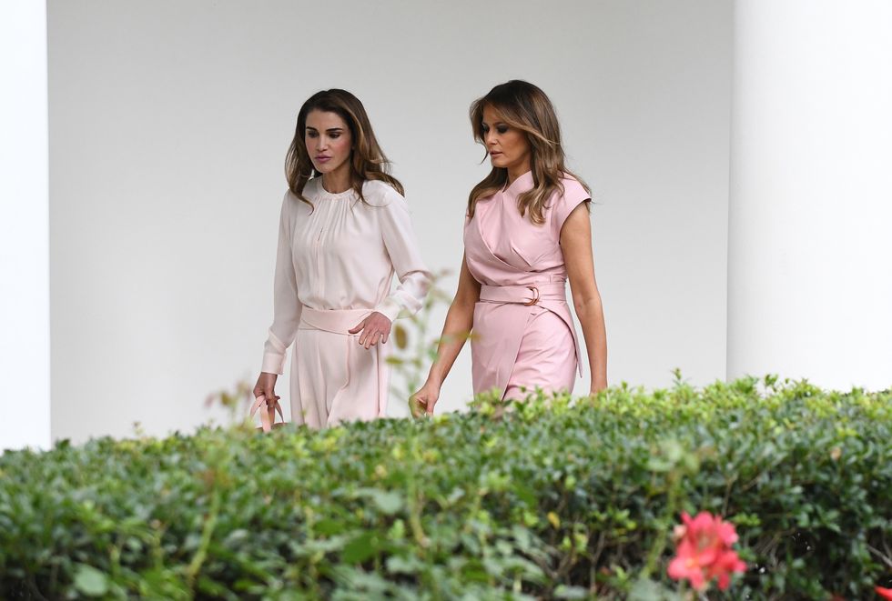 Queen Rania Of Jordan Wears Pink To Visit Trumps At White House