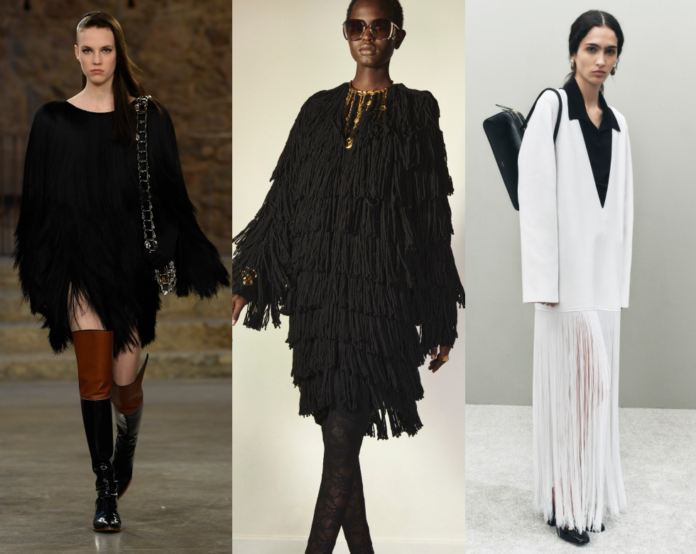 three models showcasing fringe clothing styles