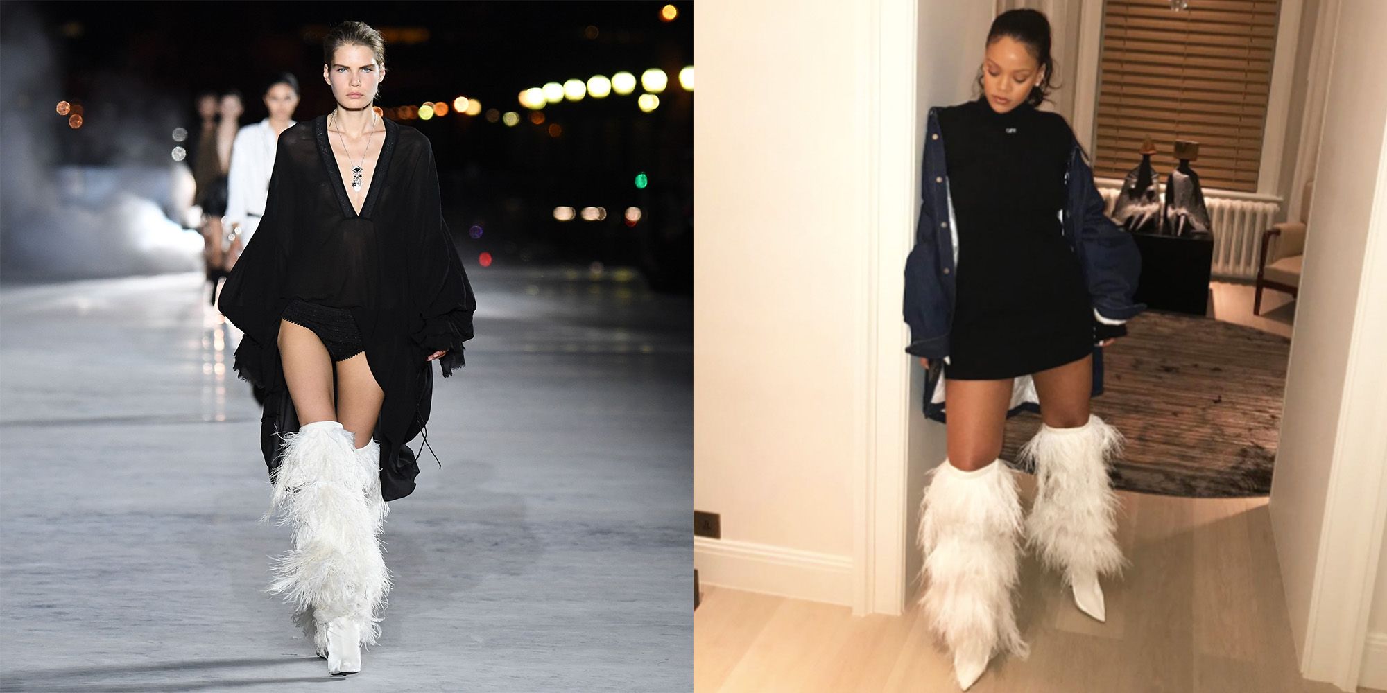 Rihanna Wears Saint Laurent Boots Off the Runway Rihanna Fur YSL