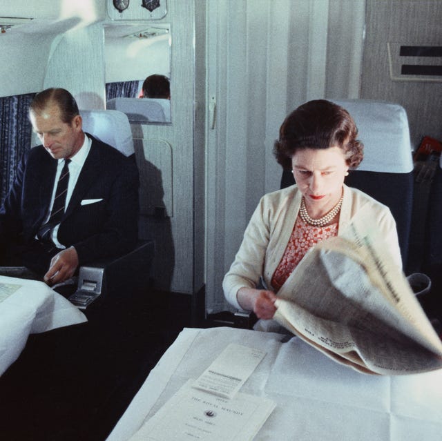 the queen and prince philip on board a private jet 1969