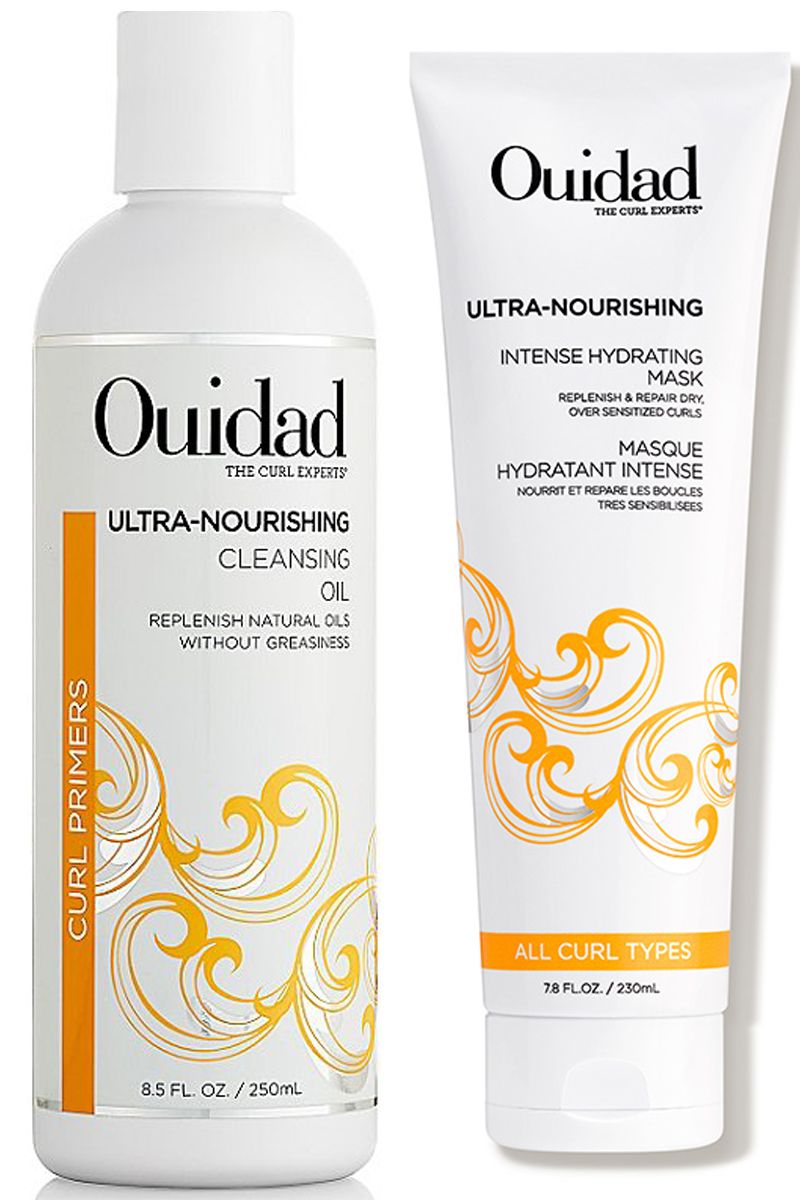 ouidad curl recovery ultra nourishing cleansing oi and ultra nourishing intense hydrating mask on white background