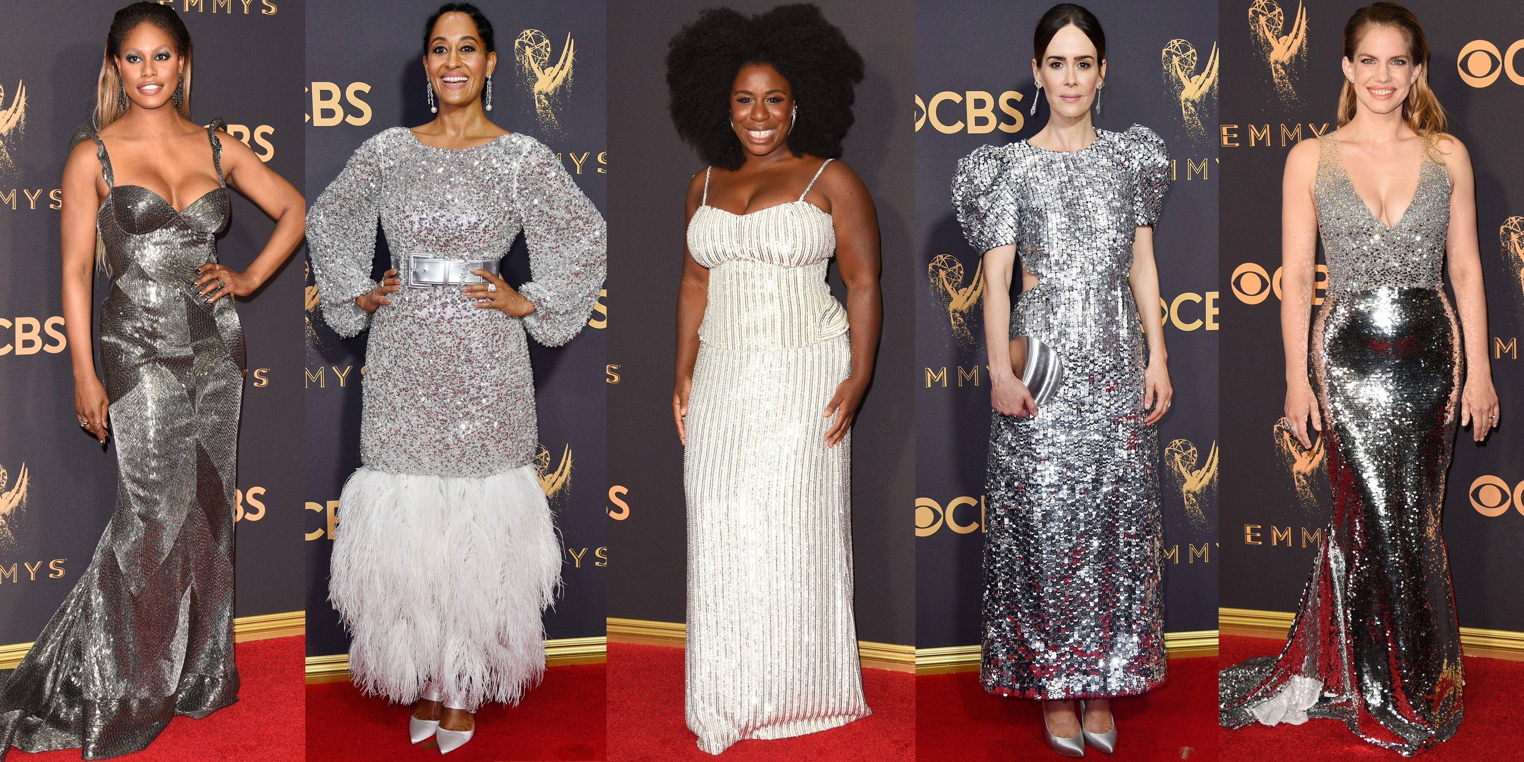 Tracee Ellis Ross, Sarah Paulson Silver Sequin Dresses Emmys 2017 - Silver  Dress Trend Emmys 2017