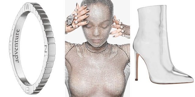 Footwear, Skin, Shoe, Fashion, Armour, Joint, Silver, Mail, Metal, Neck, 