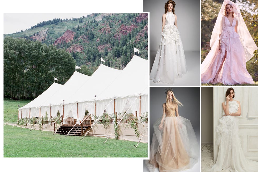 Dress, Wedding dress, Gown, Clothing, Photograph, Bridal clothing, Bride, Pink, Bridal party dress, Shoulder, 