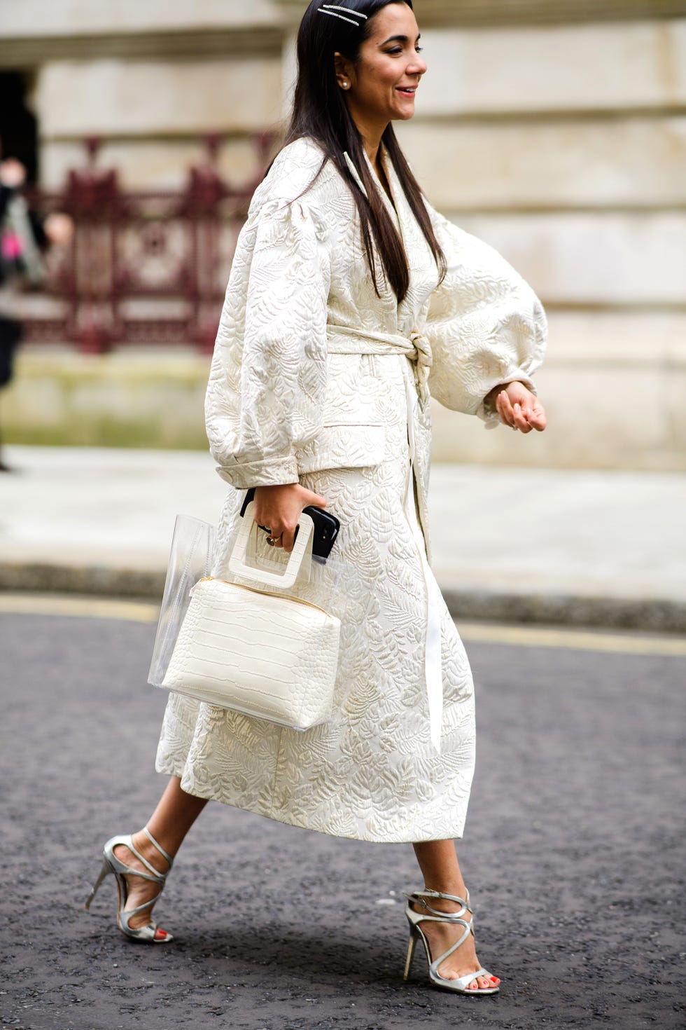 White, Clothing, Street fashion, Fashion, Shoulder, Beauty, Dress, Outerwear, Snapshot, Footwear, 