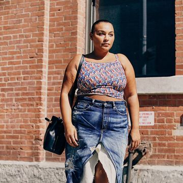 paloma elsesser wears a denim maxi skirt with a tank top in a roundup of the best plus size clothing 2023