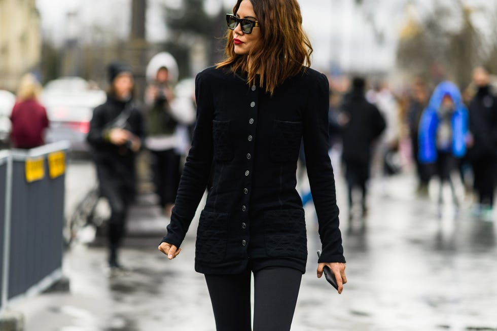 Street fashion, Black, Eyewear, Fashion, Clothing, Sunglasses, Snapshot, Outerwear, Footwear, Coat, 