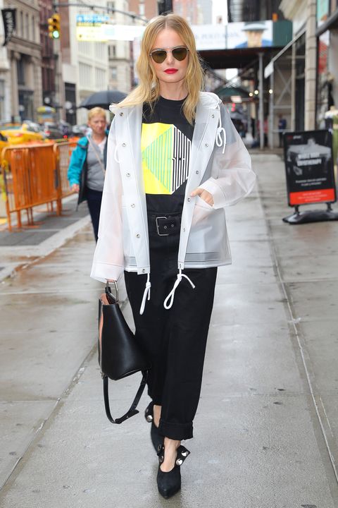 EXCLUSIVE: Kate Bosworth wears her Proenza Schouler rain coat while out in a rainy day in New York City